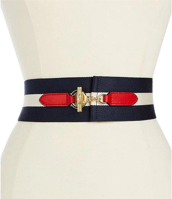 Lauren Ralph Lauren Striped Webbed Wide Belt Toggle Nautical Americana S